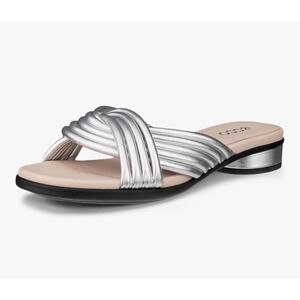 ECCO Sculpted Alba 25 Women Silver Metallic Leather Slide Sandal 233813 01682 40